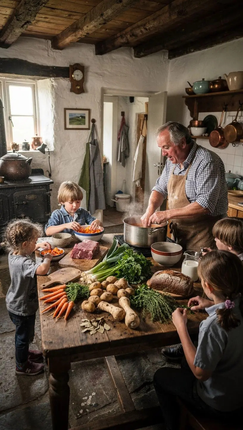 A vibrant Irish market bustling with vendors showcasing fresh local produce.